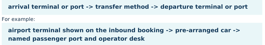 Write the actual arrival terminal, transfer method and departure terminal or port into the connection plan.